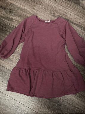 Lush Mauve Long-Sleeve Ruffle-Hem Mini Dress